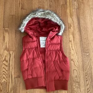 Aeropostale Women's M Red Down Vest with Hood removable fur